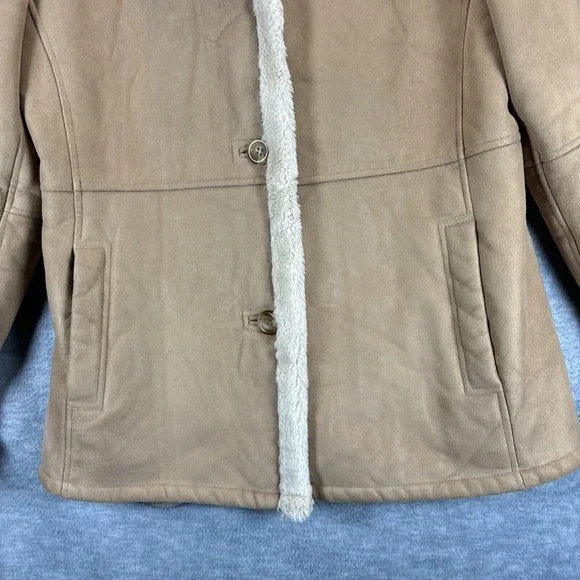 Talbots Faux Suede Fur Jacket S Rancher Coat Tan Barn Western Classic Cowgirl - Picture 8 of 16